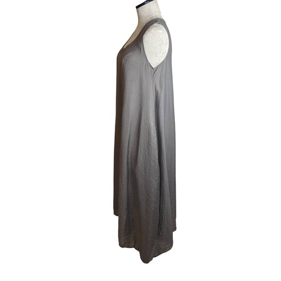 Cut Loose Womens Dress Size Small Taupe Crinkle Lantern Midi Pleated Pockets - Picture 2 of 7